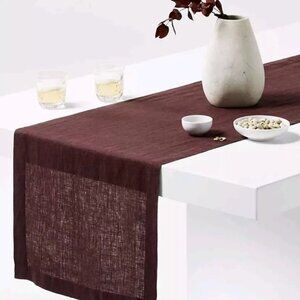 Crate & Barrel Marin 120" Merlot Red European Flax Linen Table Runner NEW